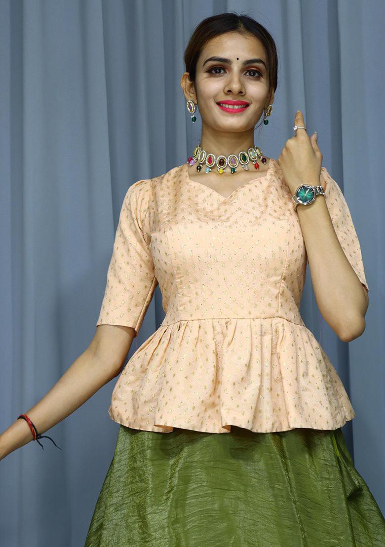 Olive Green Embroidered Silk Lehenga set