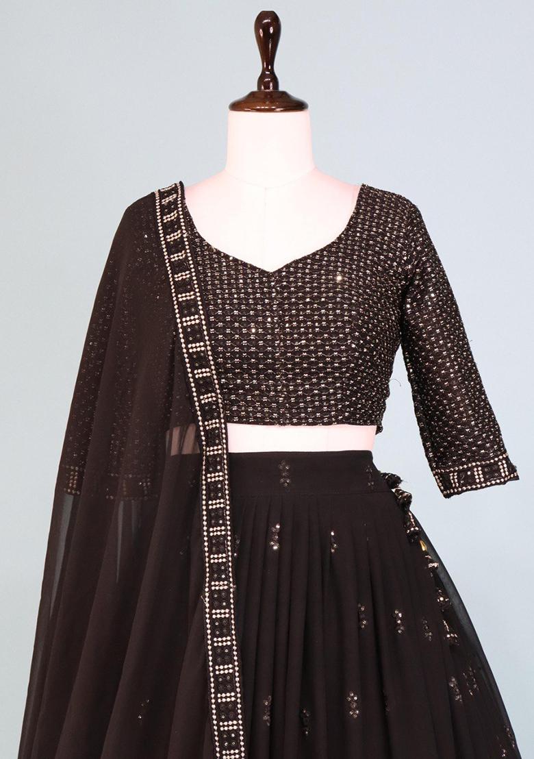 Black Embroidered Georgette Lehenga Set With Dupatta