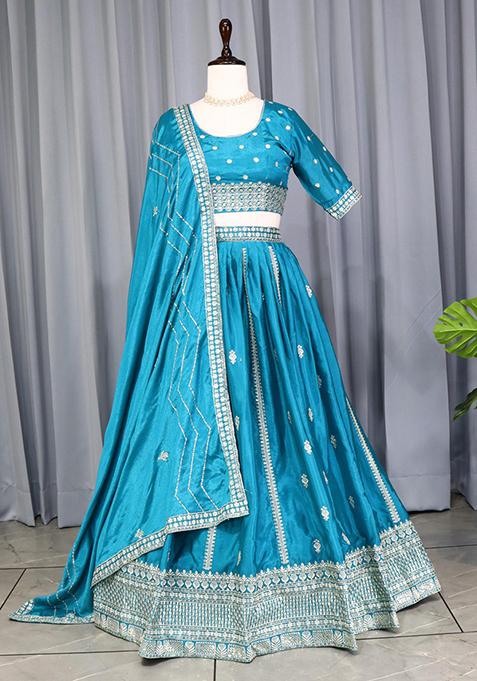 Firozi Blue Hand Embroidered Lehenga Choli Set