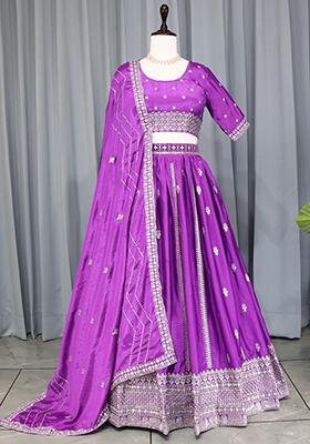 Purple Embroidered Heavy Chinon Lehenga Set With Dupatta