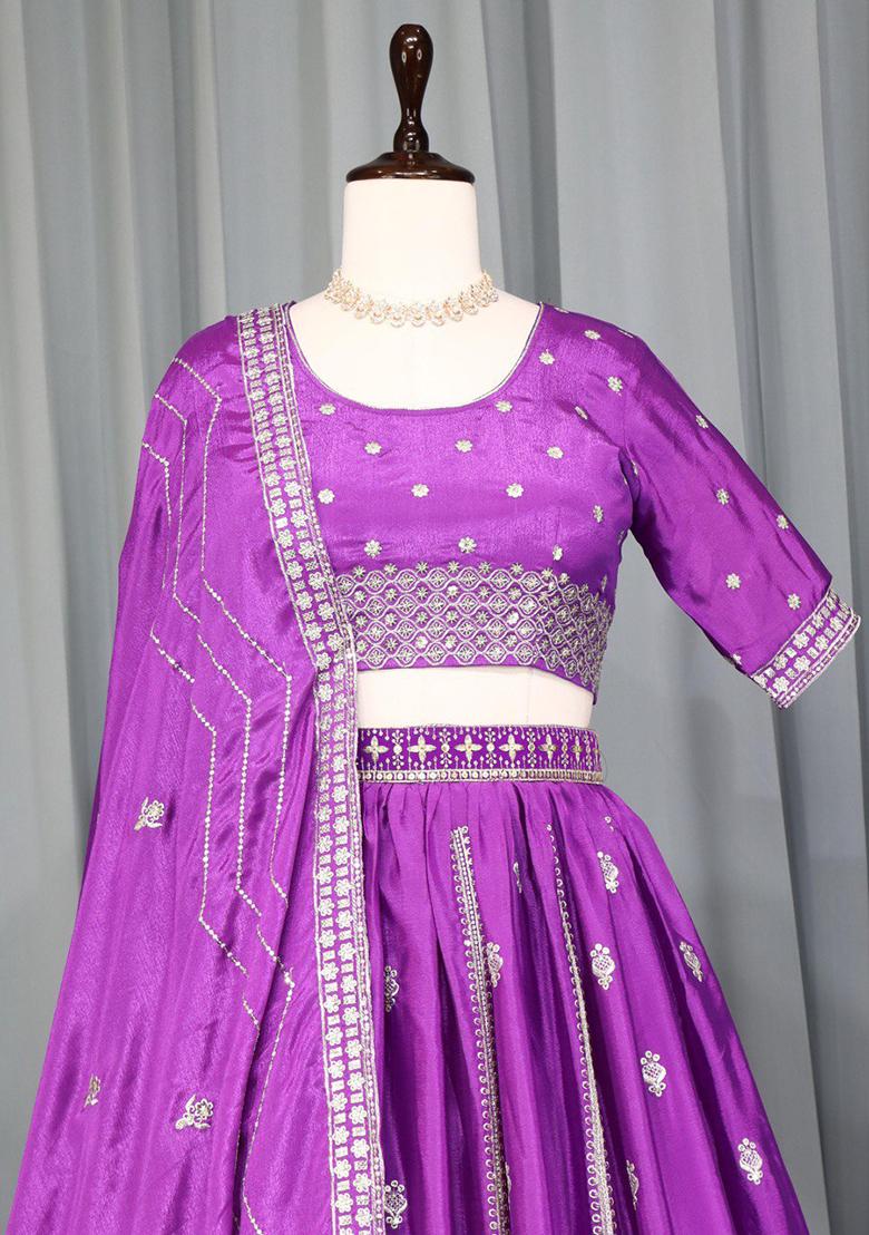 Purple Embroidered Heavy Chinon Lehenga Set With Dupatta