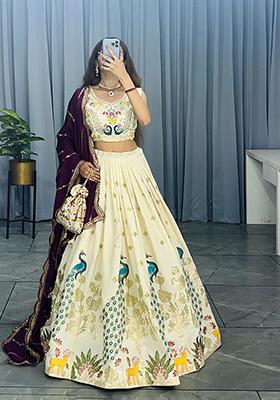 Wine Embroidered Pure Cotton Lehenga Set With Dupatta