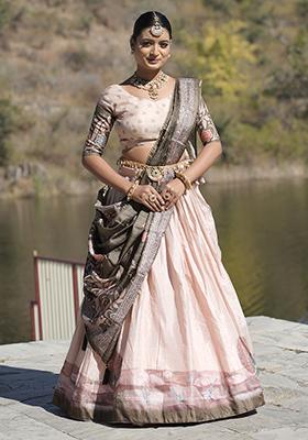 Pista Green Printed Pure Manipuri Silk Lehenga Set With Dupatta