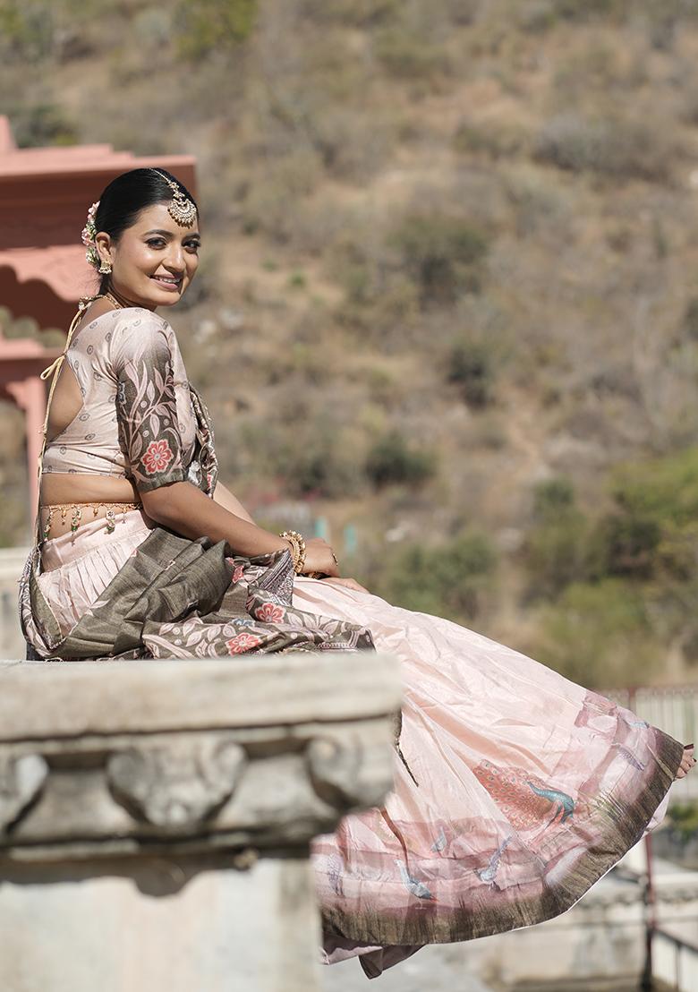 Pista Green Printed Pure Manipuri Silk Lehenga Set With Dupatta