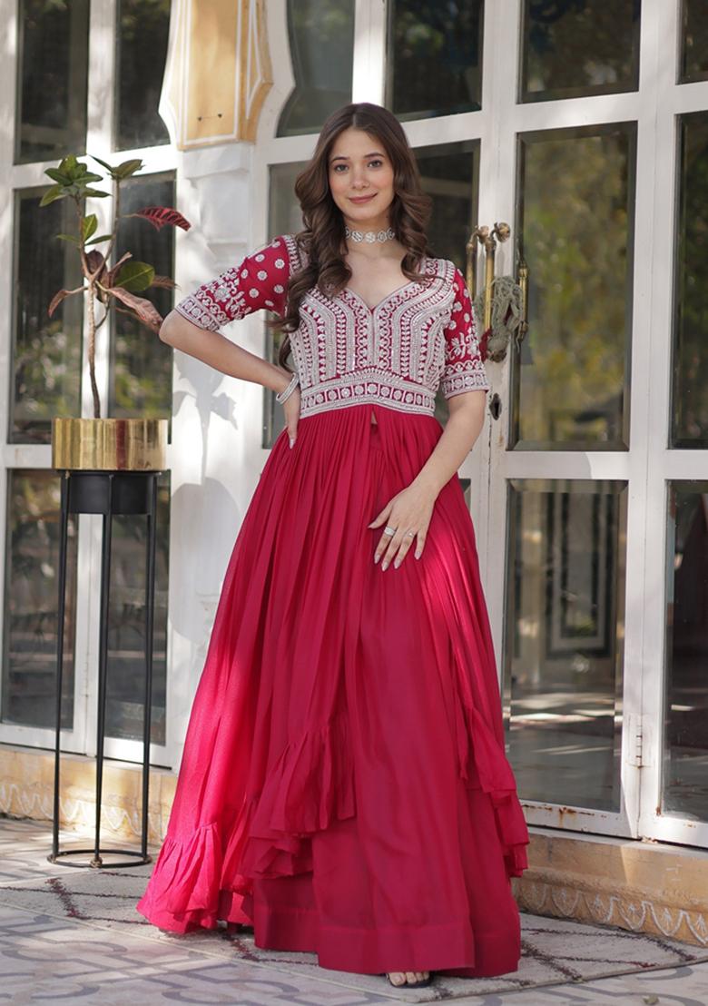 Pink Solid Georgette Lehenga Set