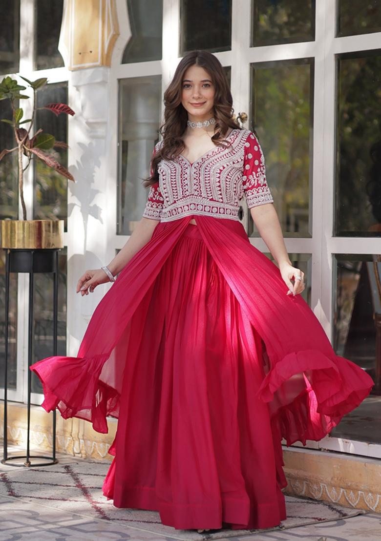 Pink Solid Georgette Lehenga Set