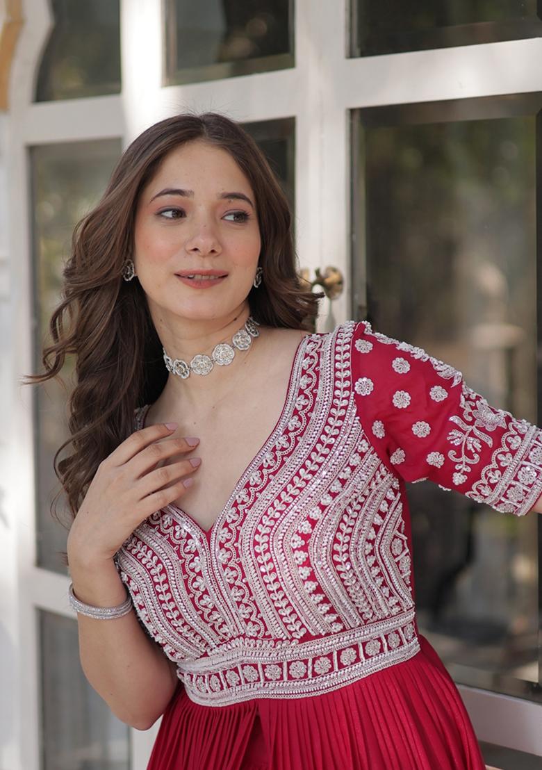 Pink Solid Georgette Lehenga Set