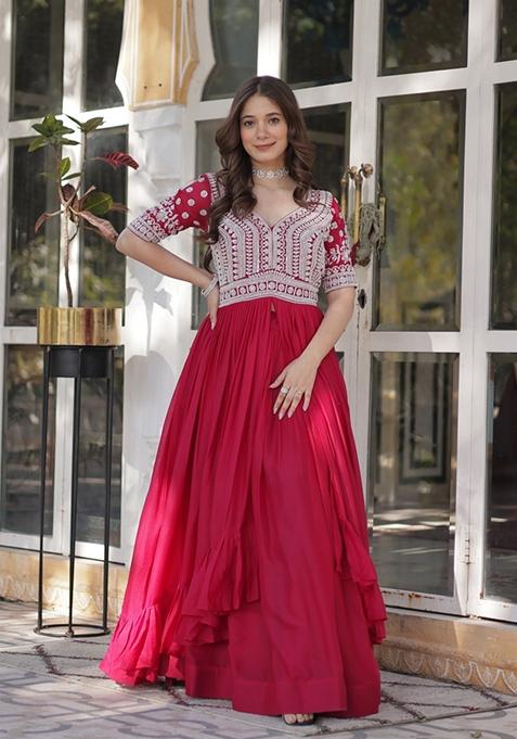 Pink Solid Georgette Lehenga Set