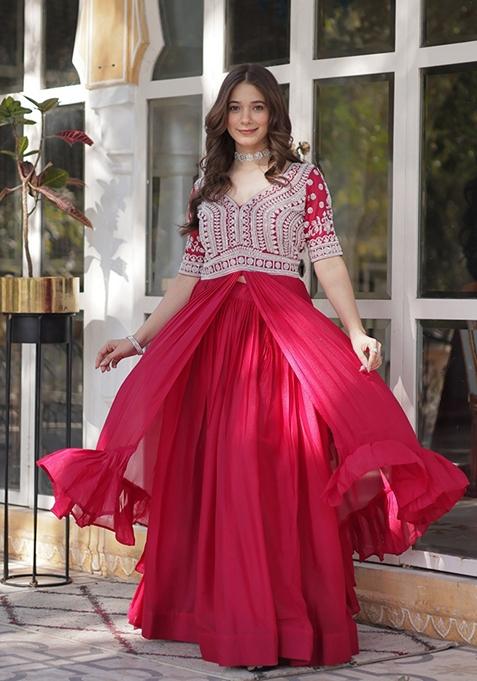 Pink Solid Georgette Lehenga Set