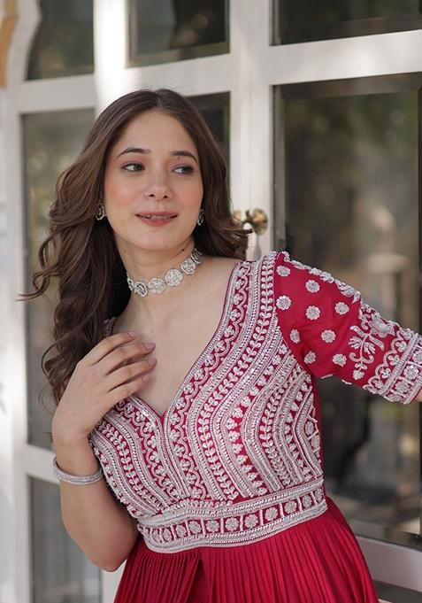 Pink Solid Georgette Lehenga Set