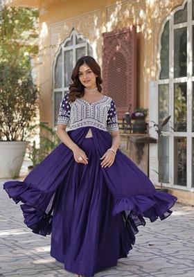 Purple Solid Georgette Lehenga Set