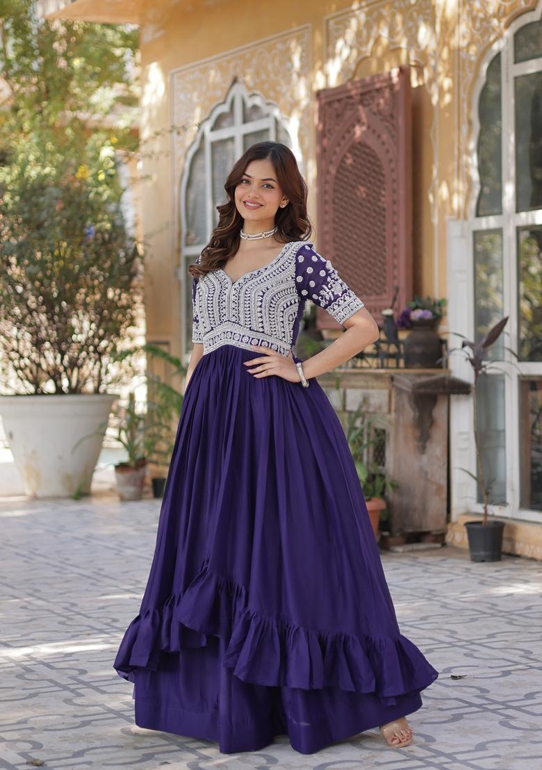 Purple Solid Georgette Lehenga Set