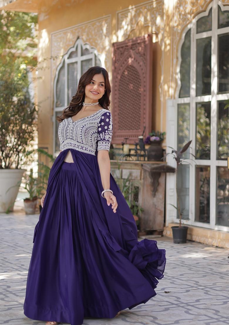 Purple Solid Georgette Lehenga Set