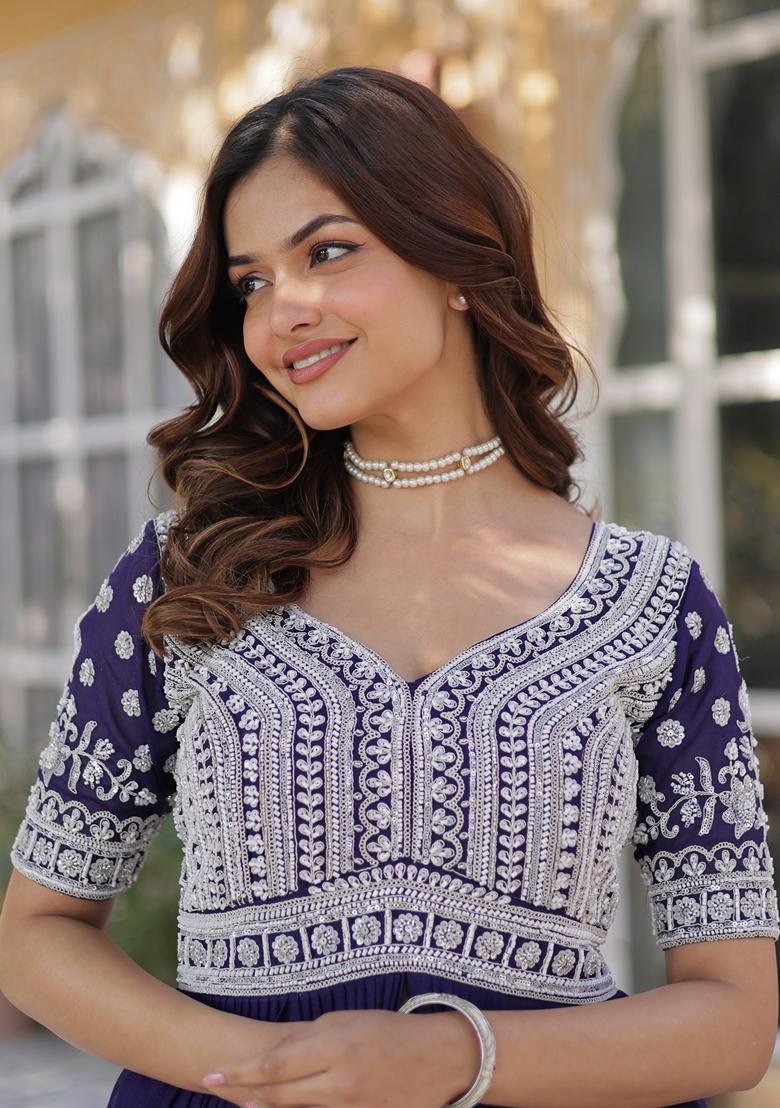 Purple Solid Georgette Lehenga Set