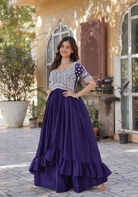 Purple Solid Georgette Lehenga Set