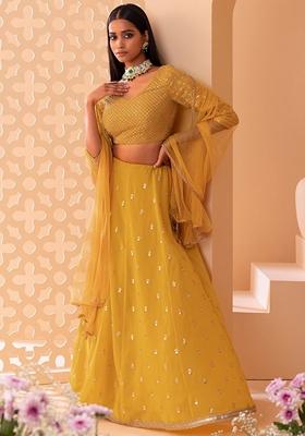 Yellow Embroidered Georgette Lehenga Set With Dupatta