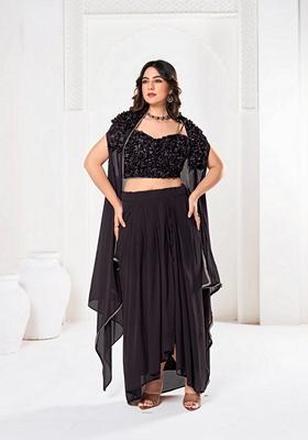 Black Embroidered Art Silk Lehenga Set With Dupatta