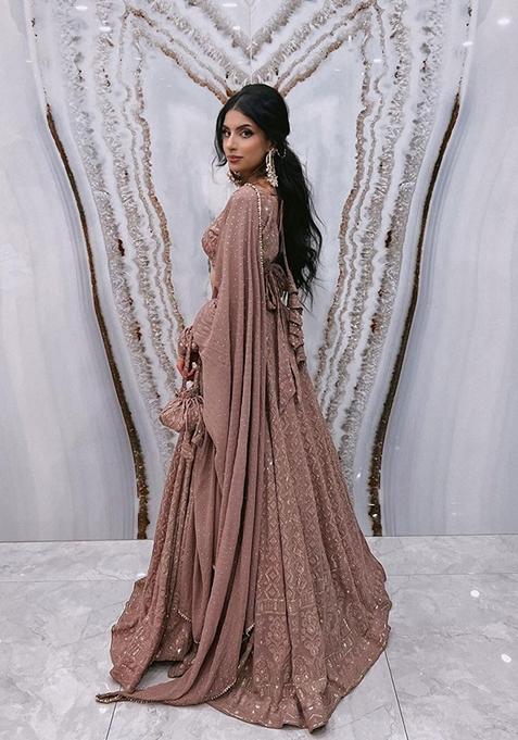 Pink Rosy Brown Sequin Embroidered Georgette Lehenga Set