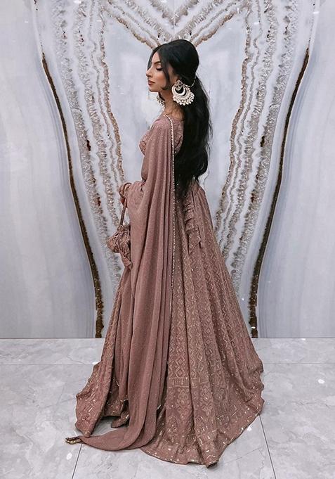Pink Rosy Brown Sequin Embroidered Georgette Lehenga Set