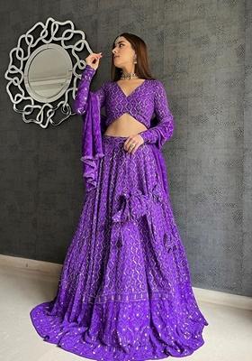 Purple Sequin Embroidered Georgette Lehenga Set