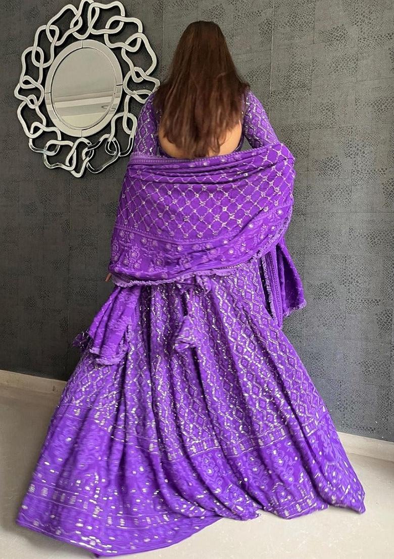 Purple Sequin Embroidered Georgette Lehenga Set
