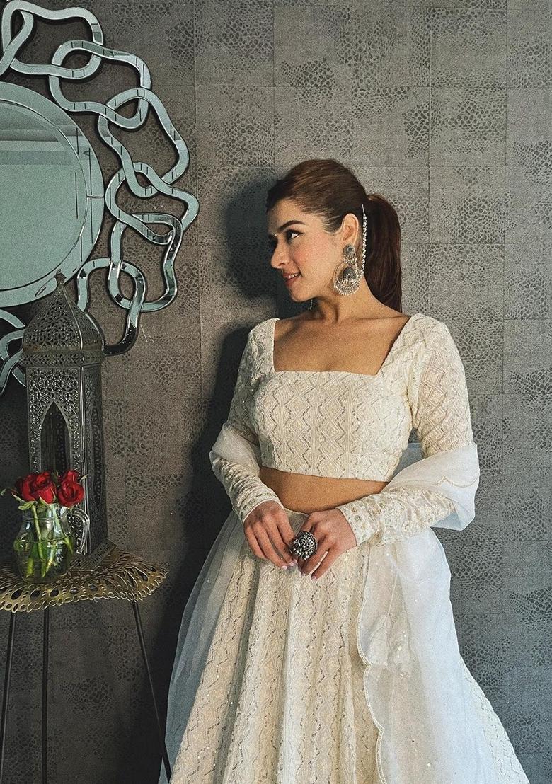 White Sequin Embroidered Georgette Lehenga Set