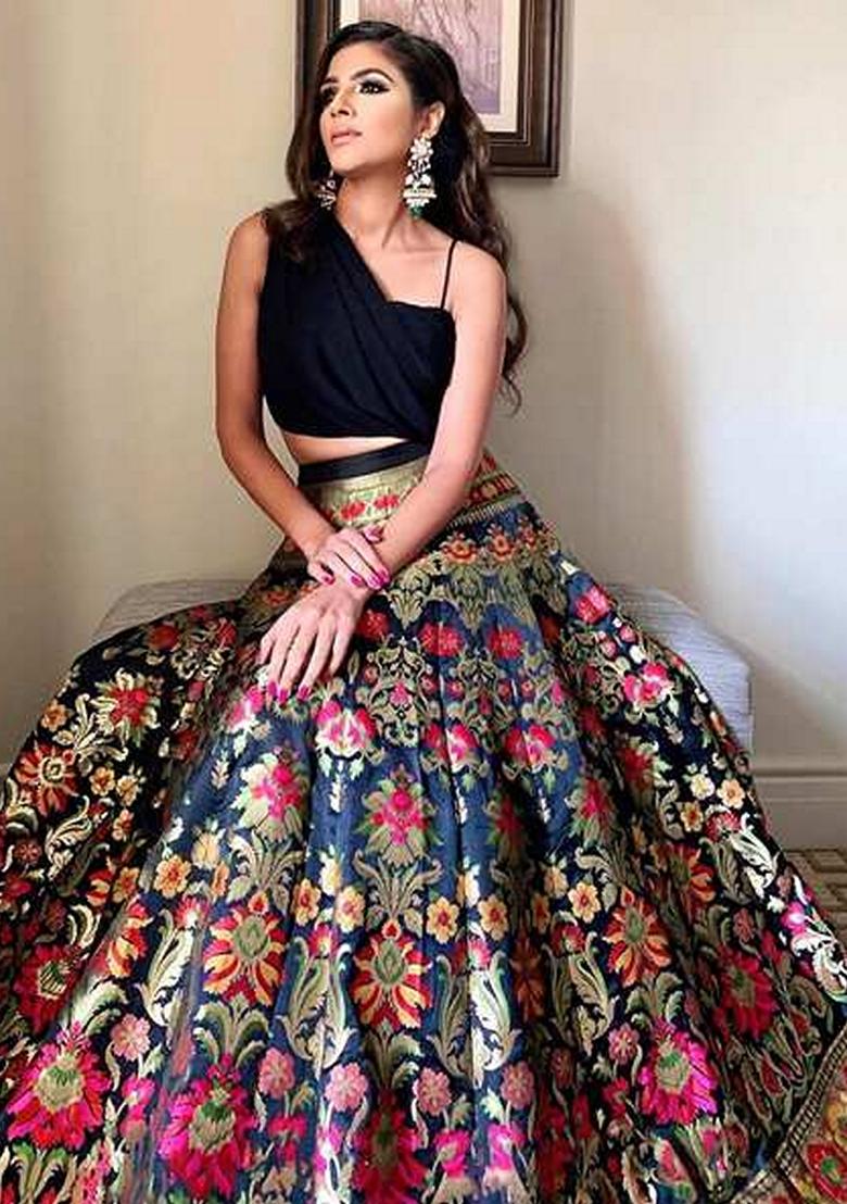 Black Zari Work Georgette Lehenga Set