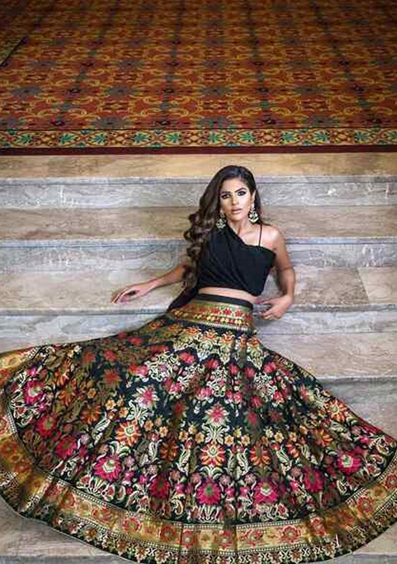 Black Zari Work Georgette Lehenga Set
