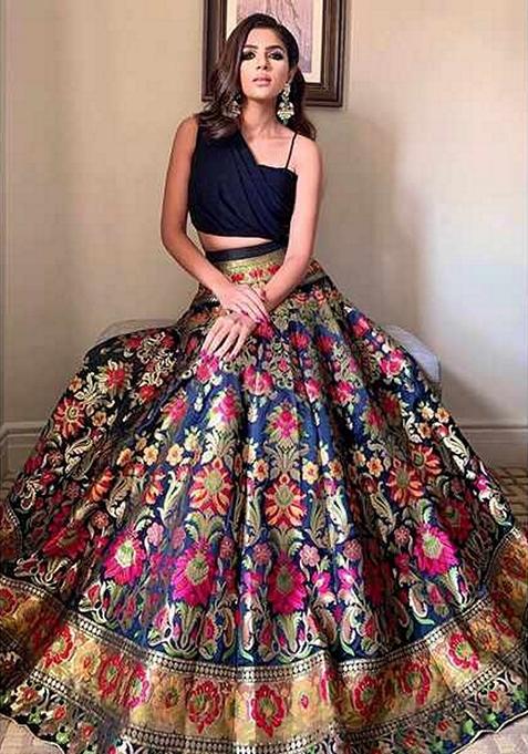 Black Zari Work Georgette Lehenga Set