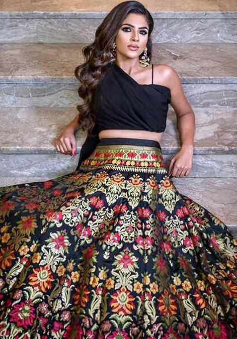 Black Zari Work Georgette Lehenga Set
