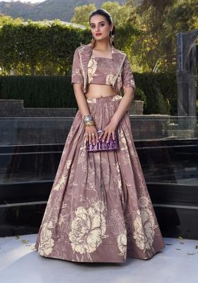 Onion Pink Printed Silk Lehenga Set With Dupatta