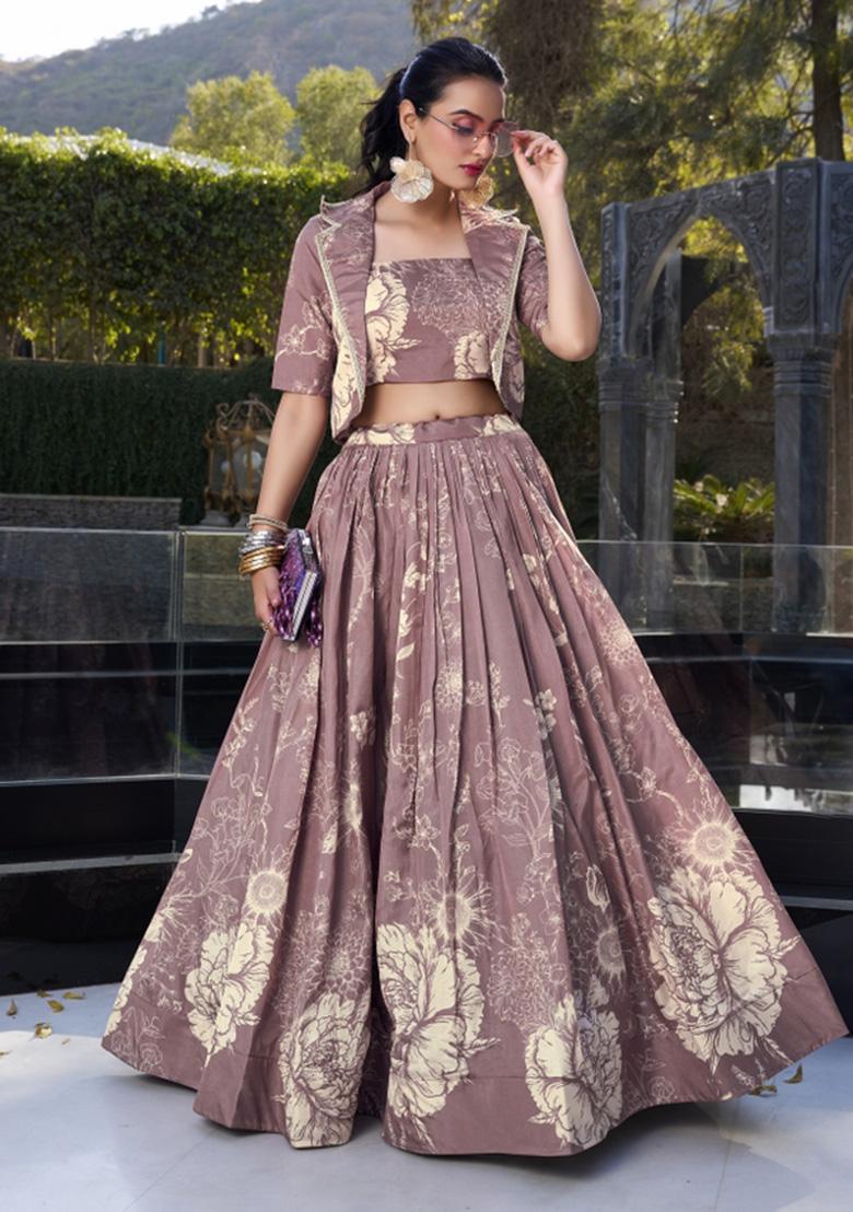 Onion Pink Printed Silk Lehenga Set With Dupatta