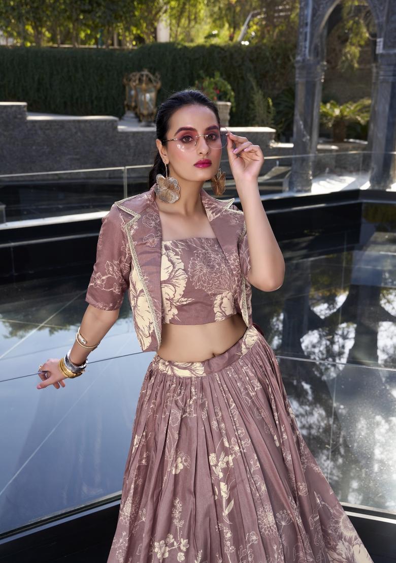 Onion Pink Printed Silk Lehenga Set With Dupatta