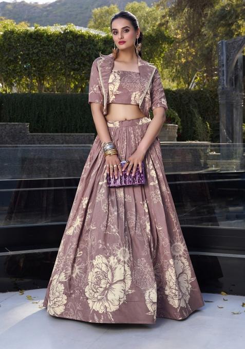 Onion Pink Printed Silk Lehenga Set With Dupatta