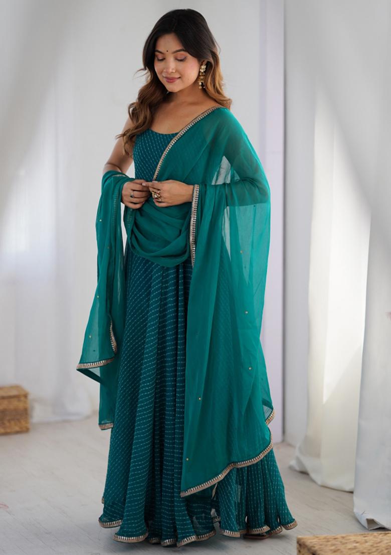 Green Leheriya Print Georgette Anarkali Set