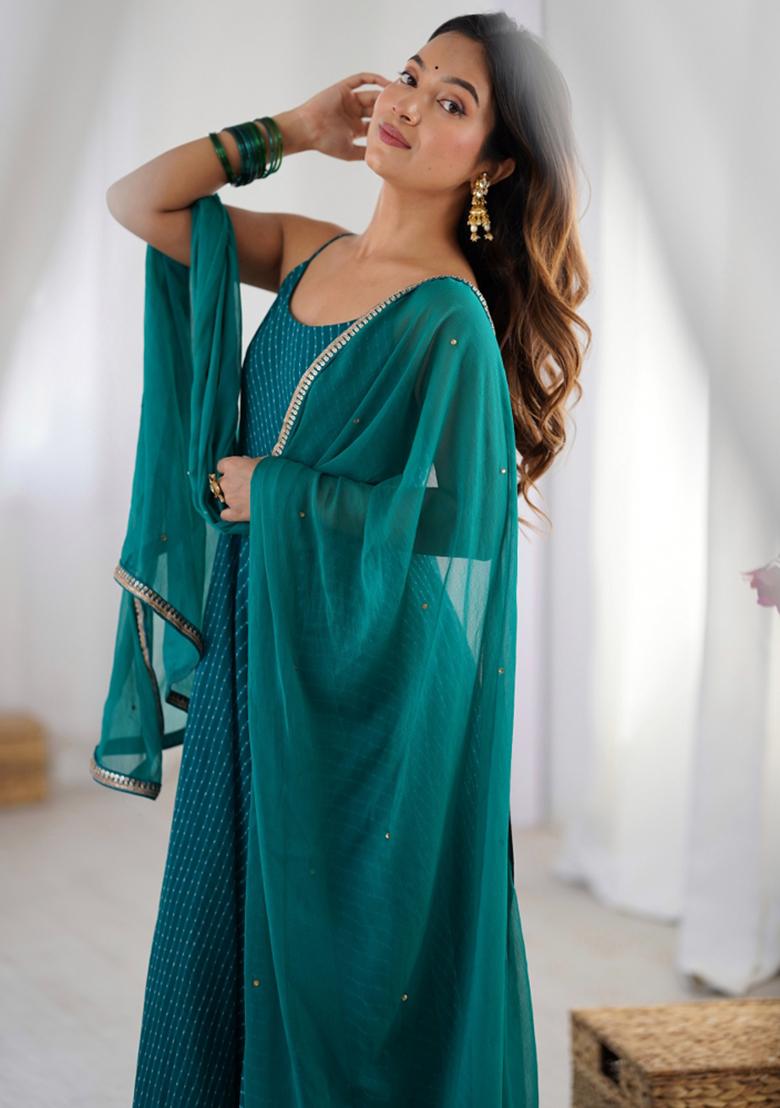 Green Leheriya Print Georgette Anarkali Set