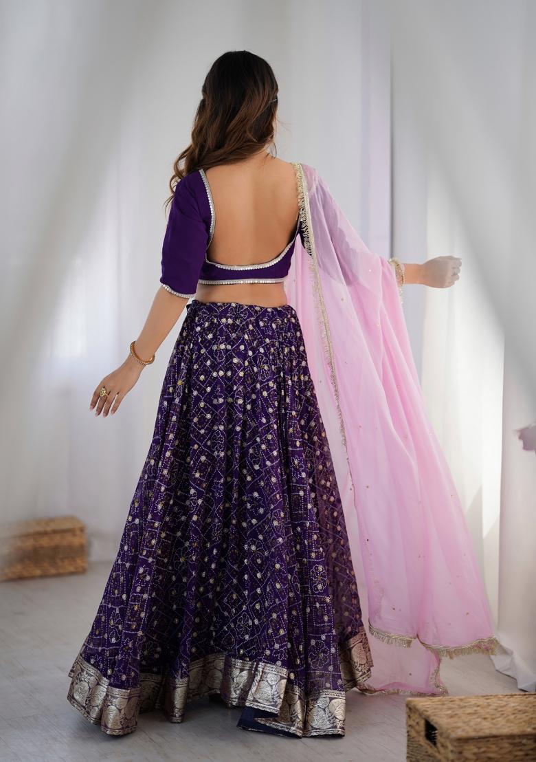 Purple Bandhani Print Georgette Lehenga Set