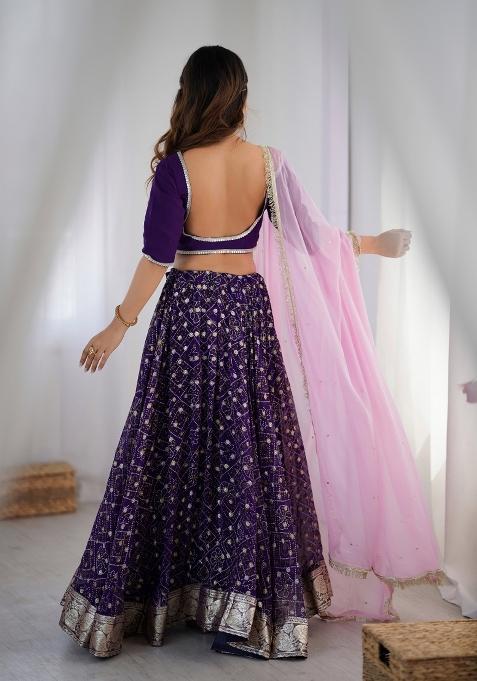 Purple Bandhani Print Georgette Lehenga Set