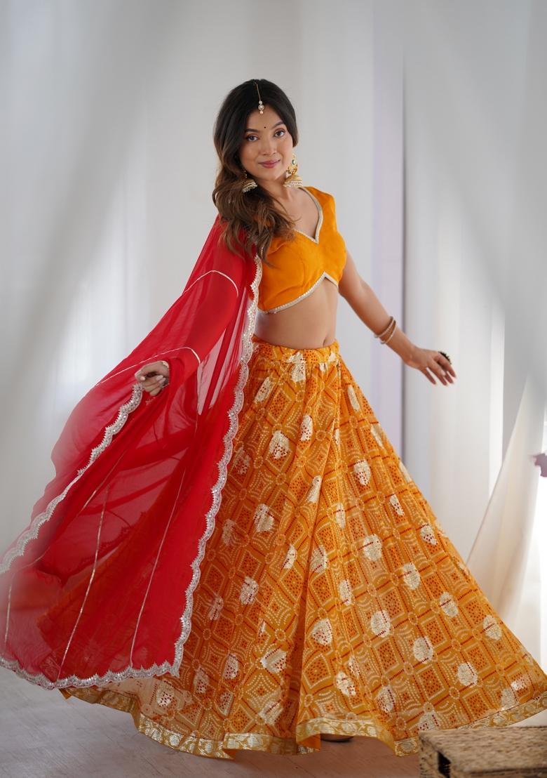 Yellow Bandhani Print Georgette Lehenga Set