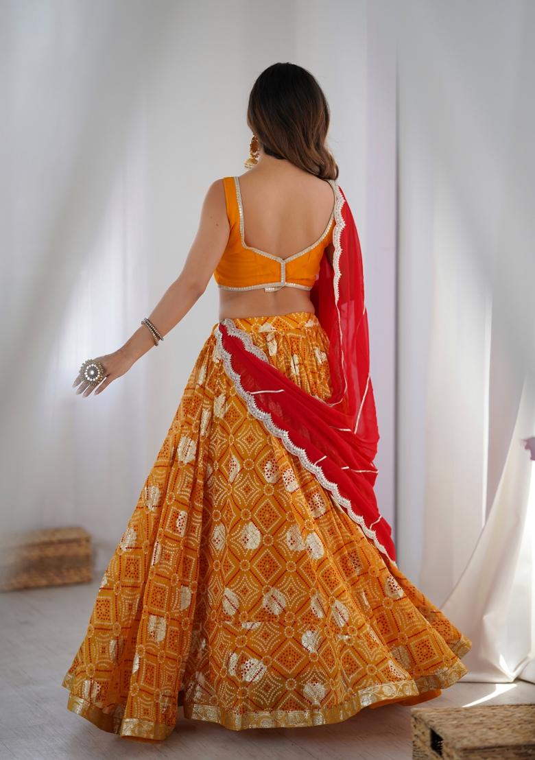 Yellow Bandhani Print Georgette Lehenga Set