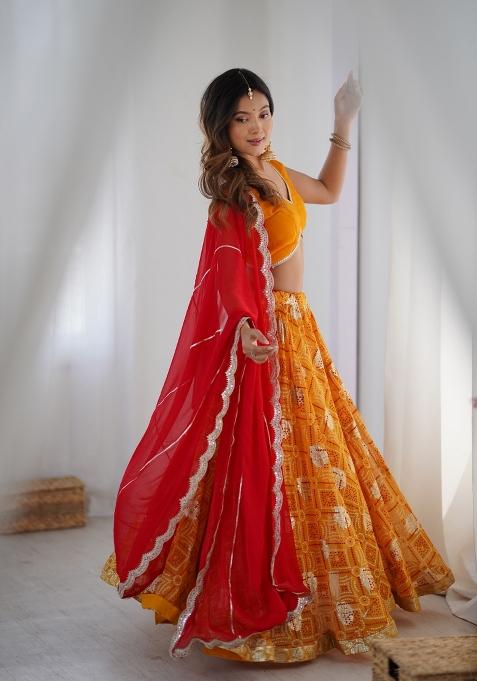 Yellow Bandhani Print Georgette Lehenga Set