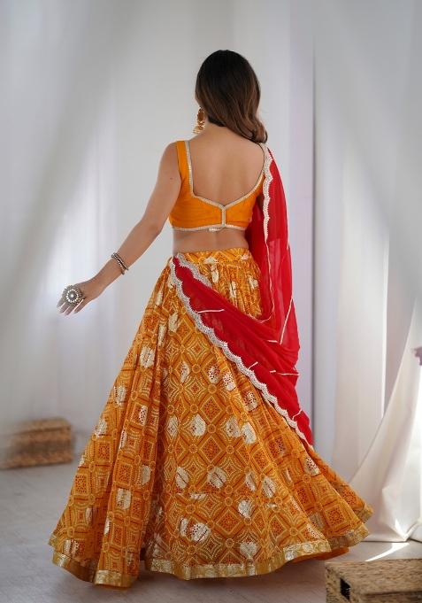 Yellow Bandhani Print Georgette Lehenga Set