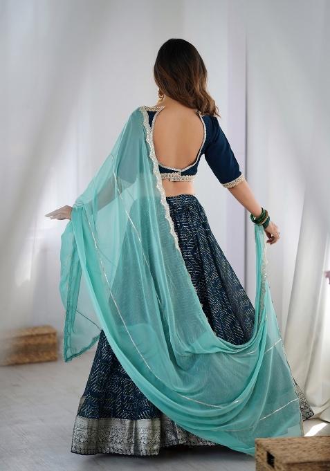 Blue Printed Georgette Lehenga Set