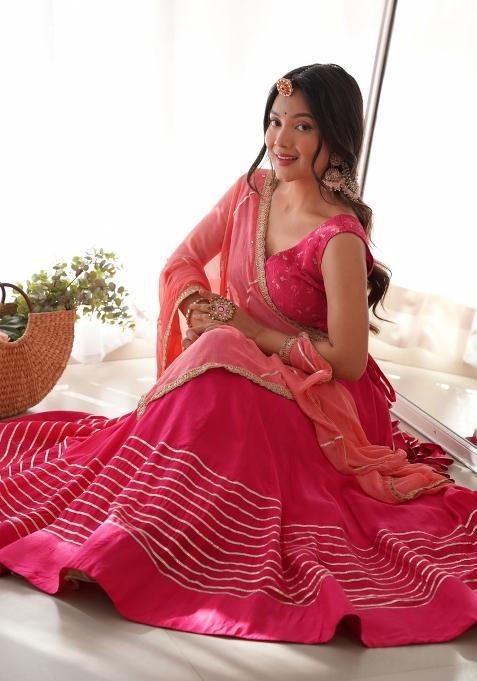 Magenta Gota Cotton Blend Lehenga Set
