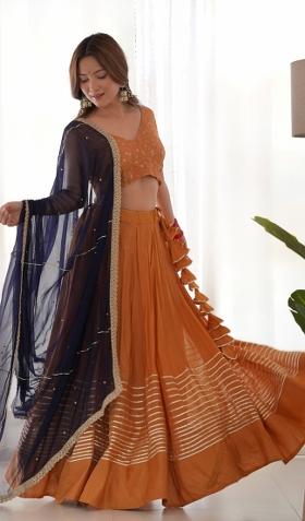Mustard Yellow Gota Silk Blend Lehenga Set
