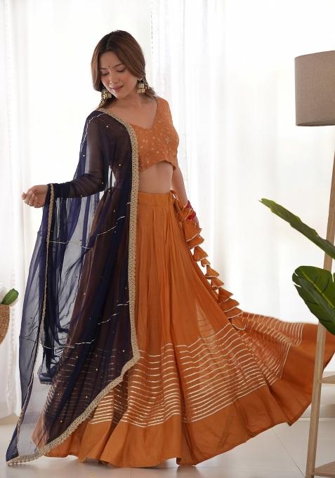 Mustard Yellow Gota Silk Lehenga Set