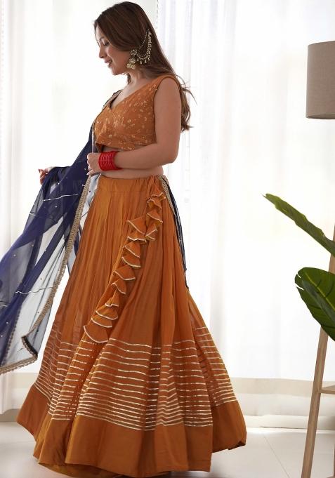 Mustard Yellow Gota Silk Lehenga Set