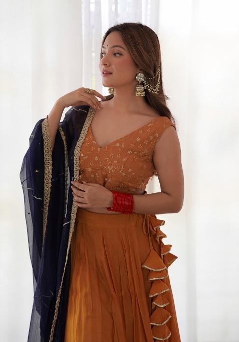 Mustard Yellow Gota Silk Lehenga Set