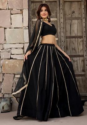 Black Heavy Gota Work Cotton Lehenga Set With Dupatta