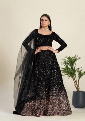 Black Heavy Sequence Work Georgette Lehenga Set With Dupatta